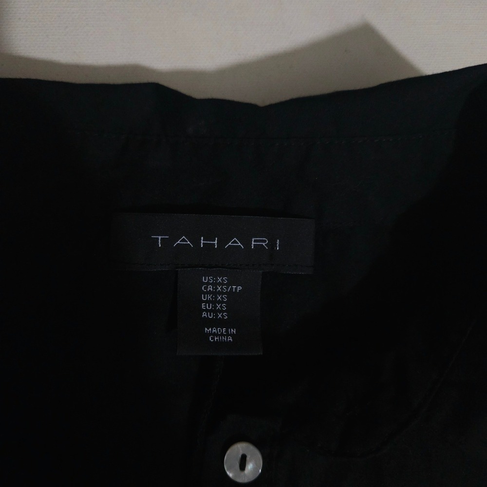 Tahari Black Long Sleeve Button Front Tie Waist Shirt Dress Womens XS - Picture 4 of 7